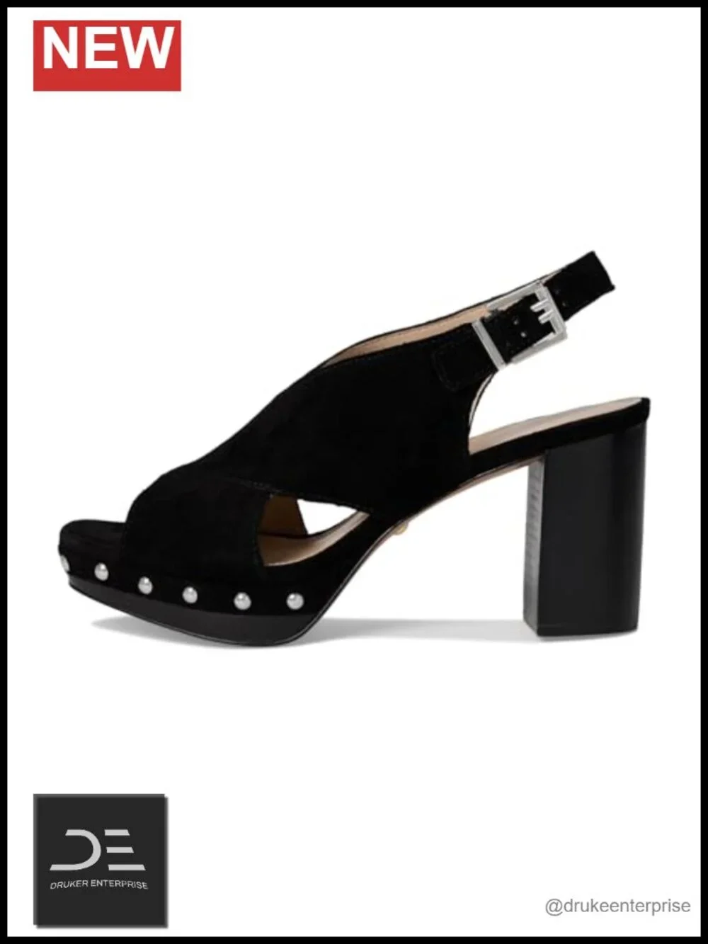 Suede Leather Platform Slingback Sandals w/ Grommets